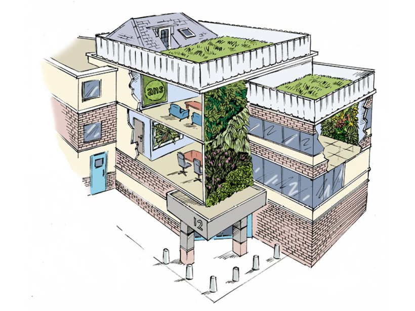 sketch of building with living walls