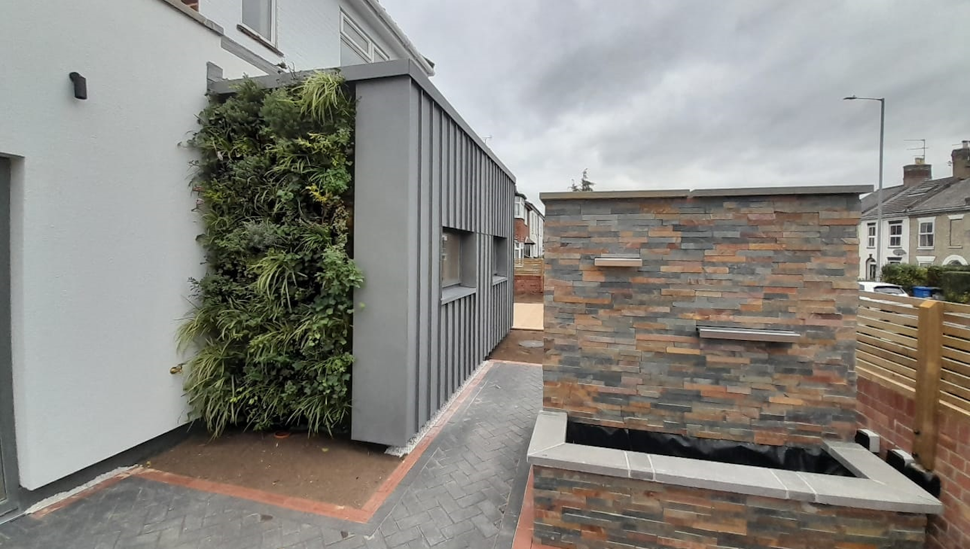 small living wall on side of building