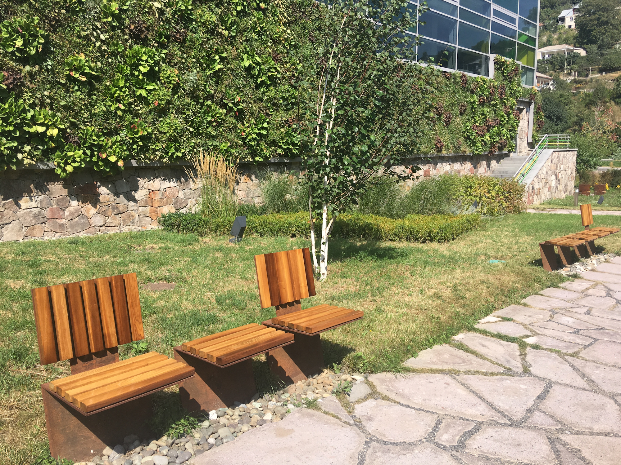 Dilijan International School In Armenia With Living Walls  Next To Seating Area