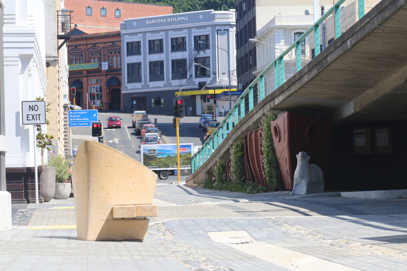 a bridge in town centre with living walls