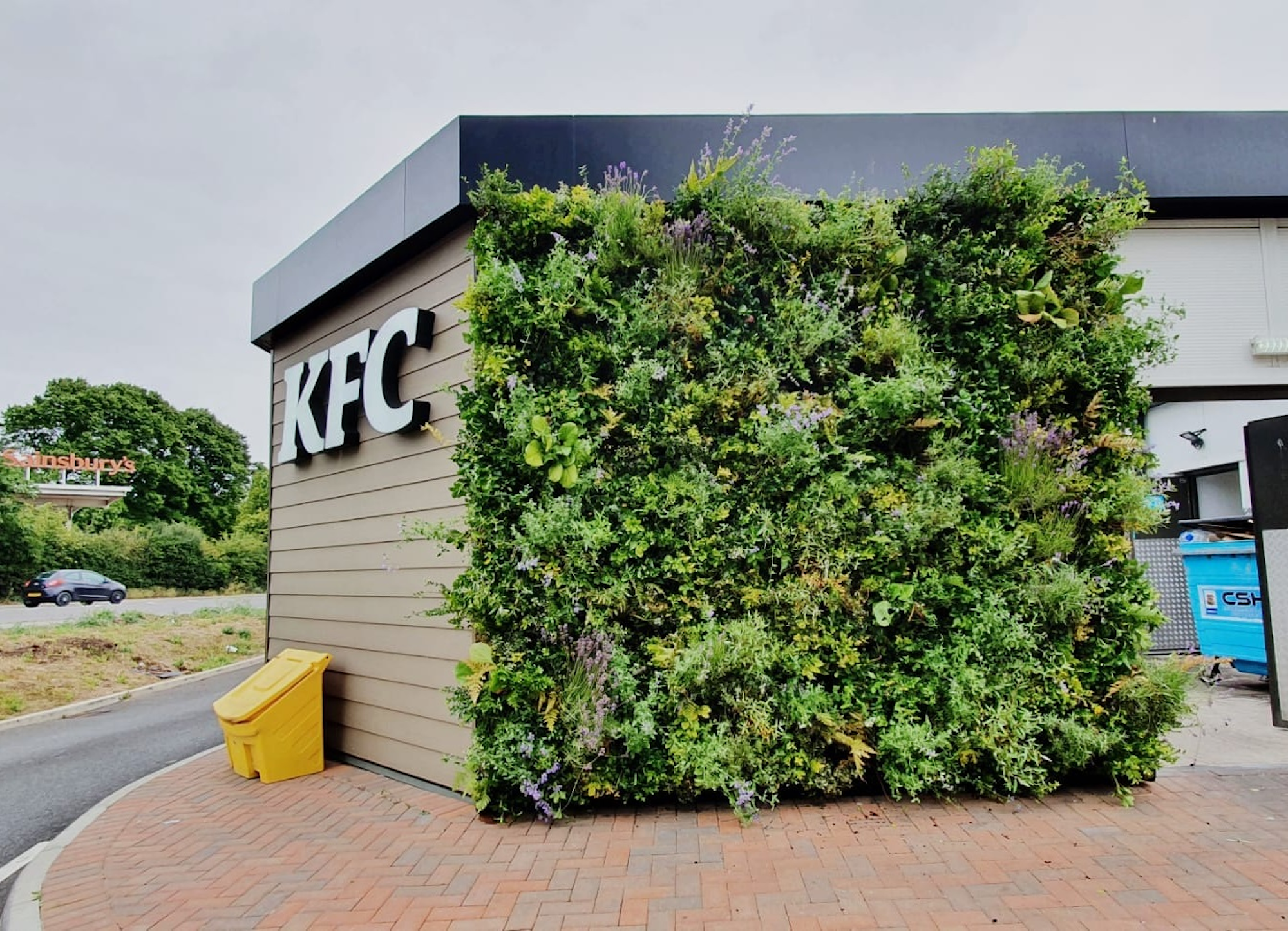 Lush living wall as you drive to collect food