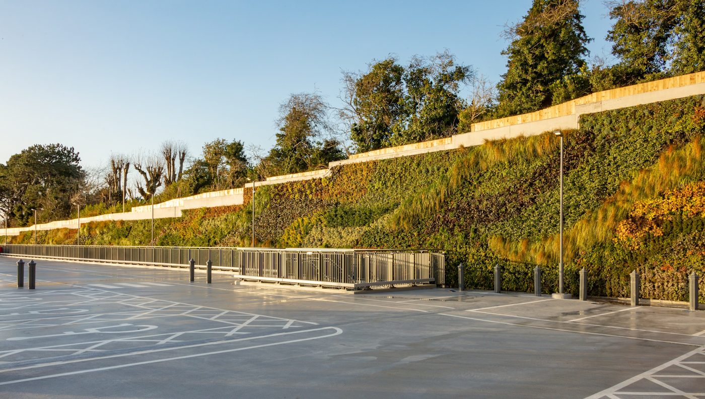 living wall spanning the length of a car park