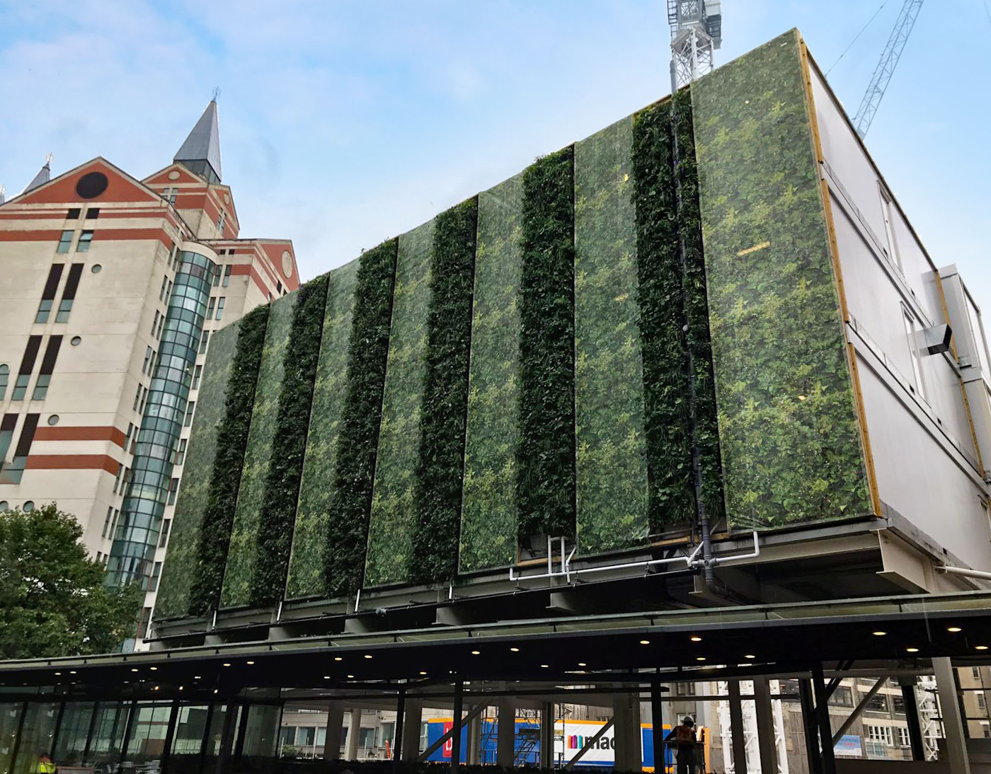 striped living wall on construction site