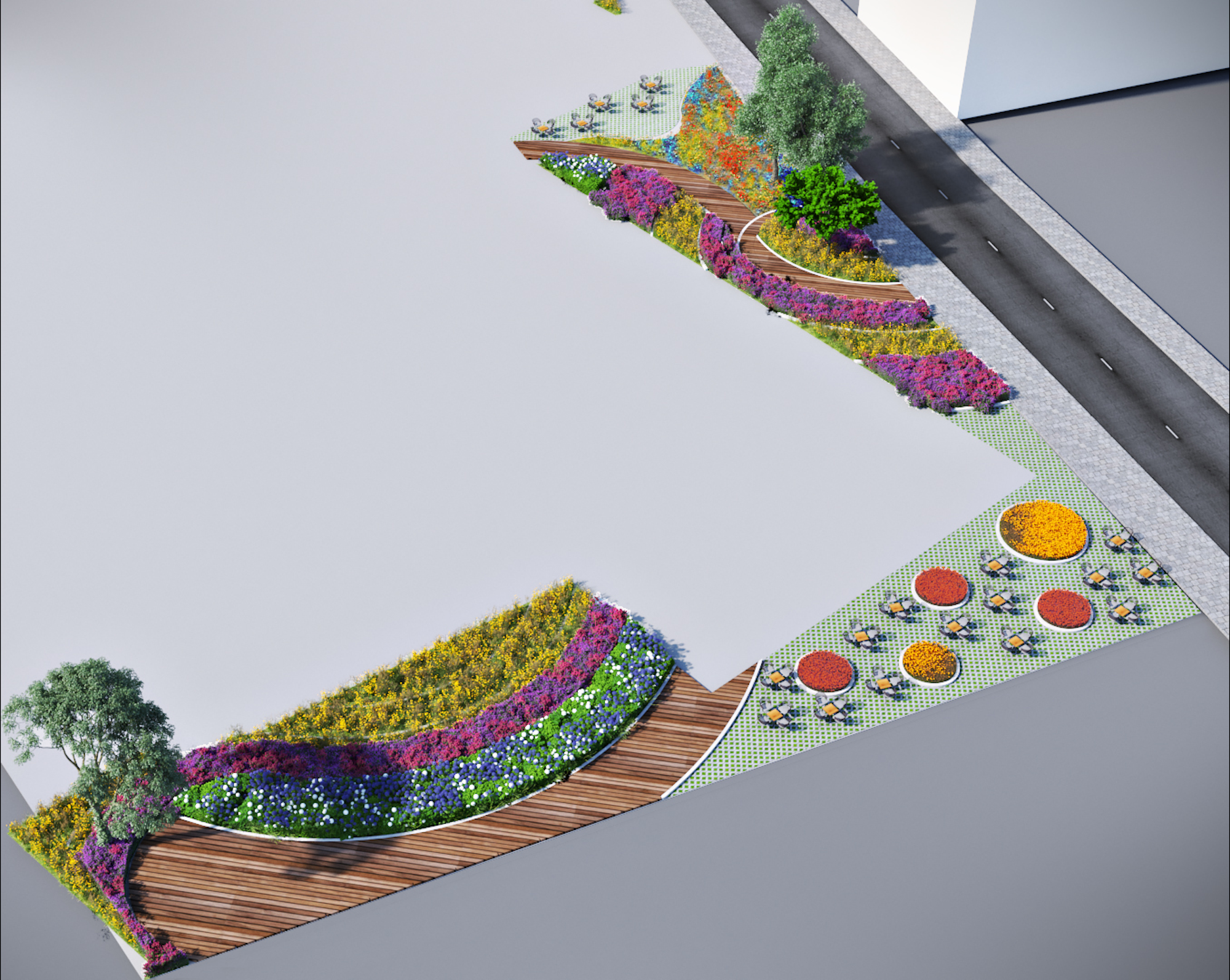 Plan view of landscape design for a commercial site