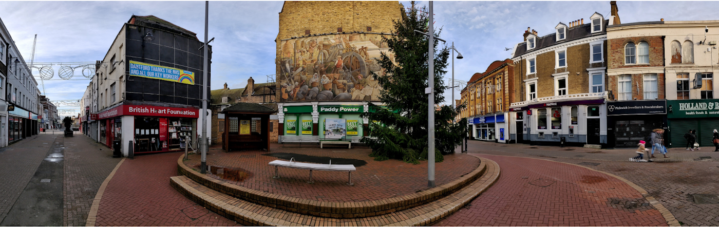 panorama of high street with trees
