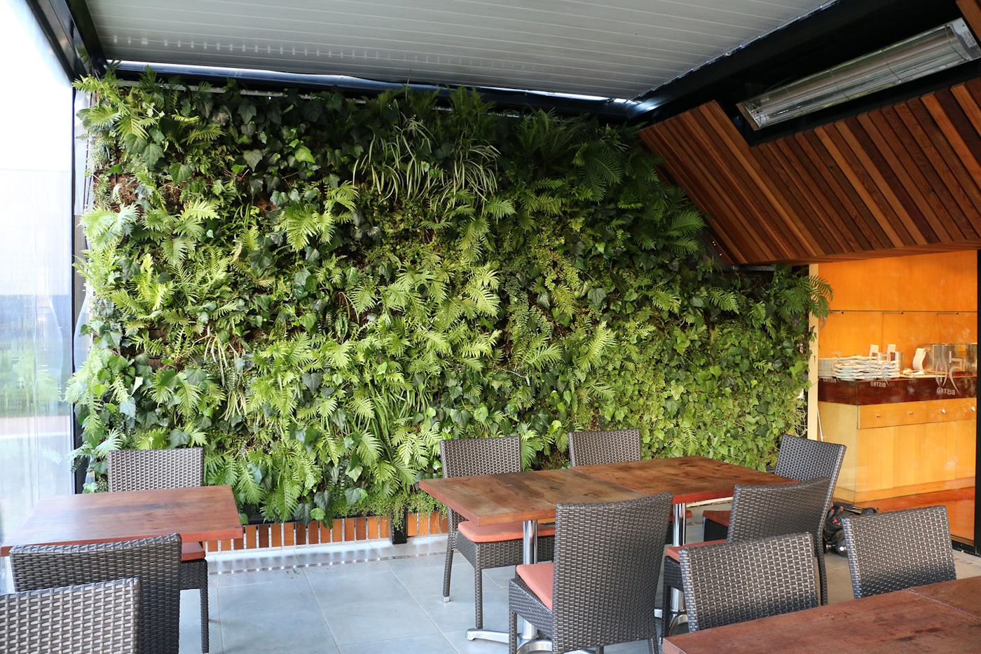 living wall in a hotel dining room