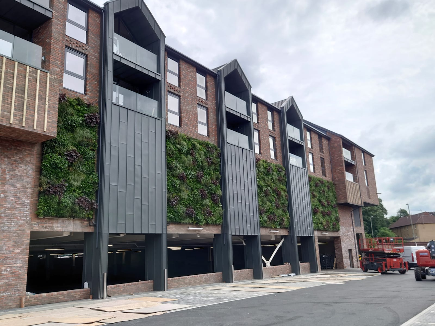 living walls on side of commercial retail building