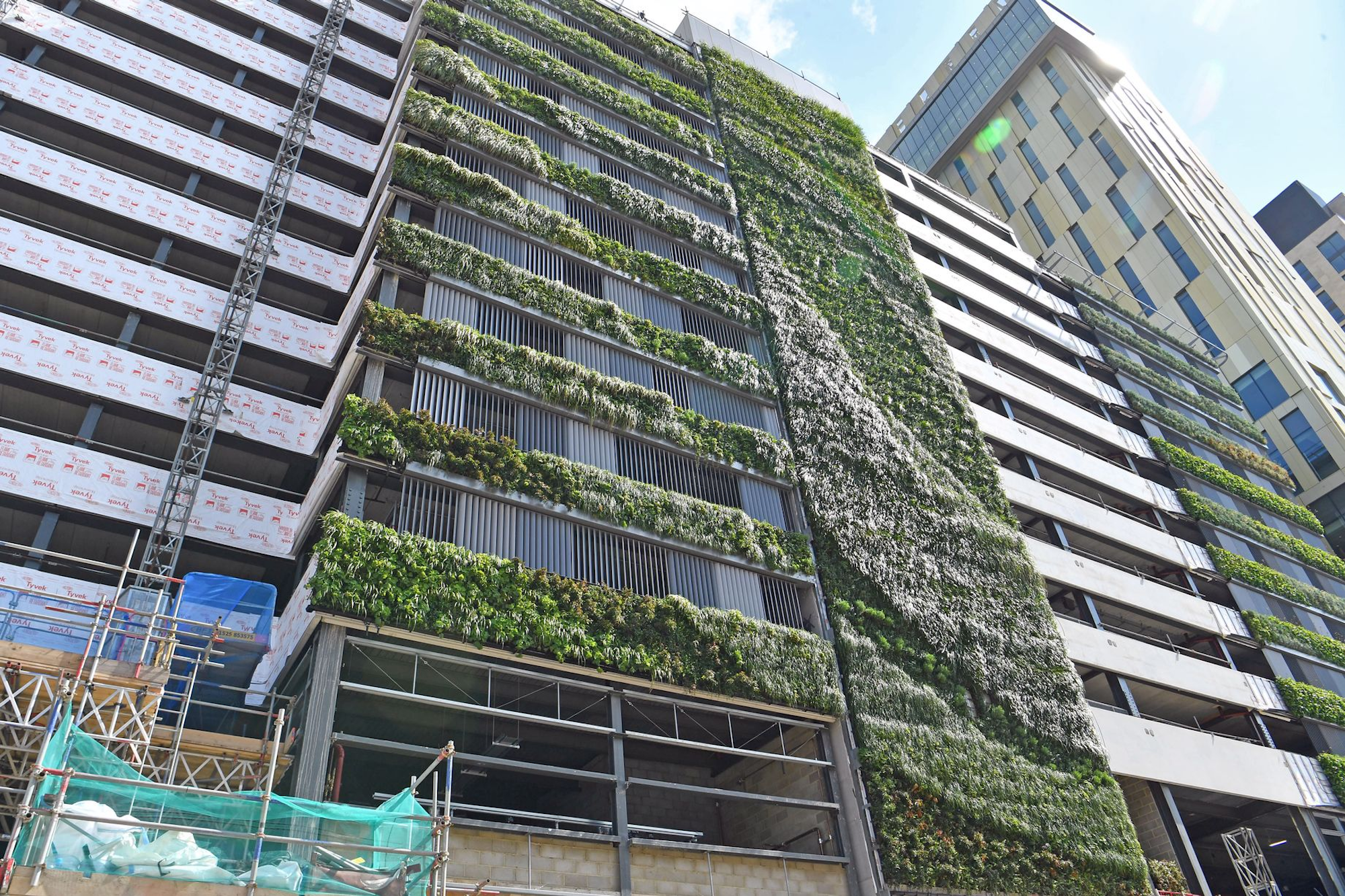 living walls in construction on a multi storey car park
